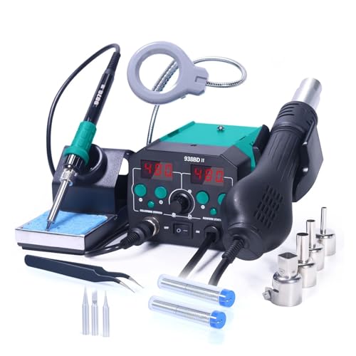 938BD-II 740W Hot Air Gun BGA Rework Station SMD Soldering Iron Desoldering LED Lamp Digtal Display Welding Tool(938BD-II SET2)