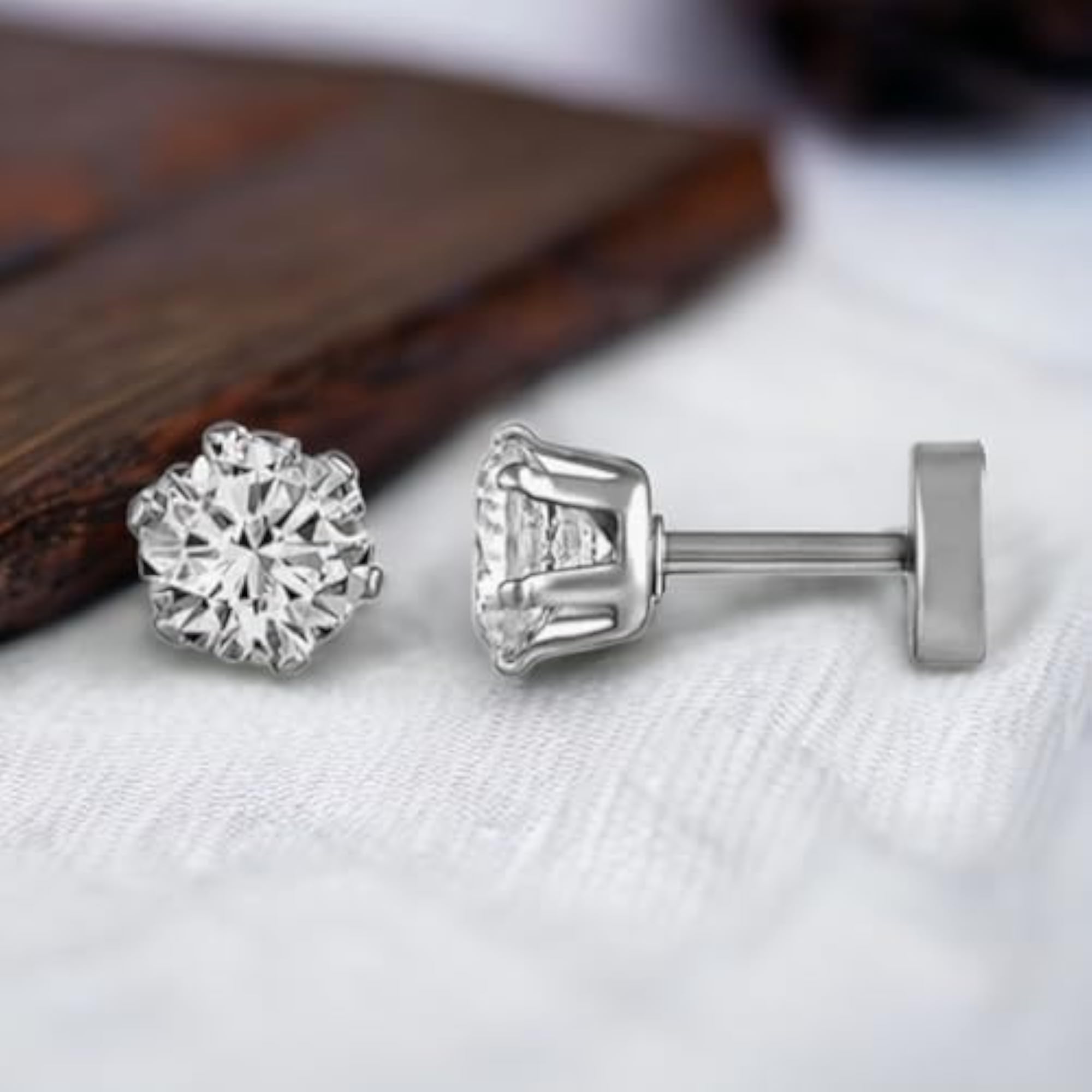 Unisex Trendy Solitaire Single Stone Cubic Zirconia Bali Studs Earrings