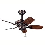Kichler 300103OBB Canfield 30IN 5-Blade Damp Location Ceiling Fan, Oil Brushed Bronze Finish with Reversible Cherry/Walnut Blades