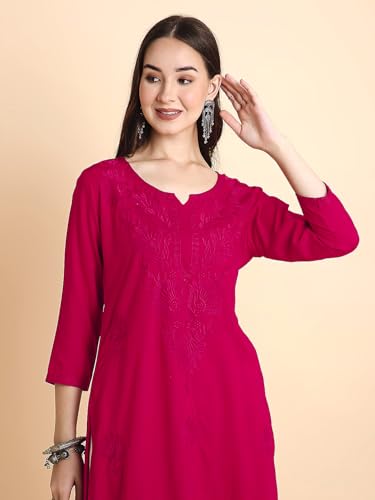 Image of RATAN Rayon Straight Lucknowi Chikankari Ethnic Wear Kurta for Women