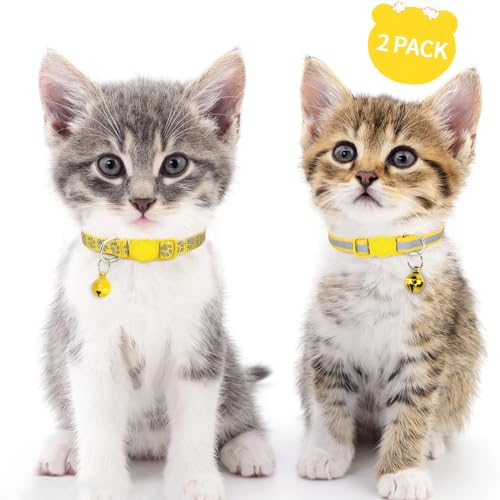 Image of Taglory 2 Pack Cat Collar with Bell, Breakaway Buckle and Reflective Strip | Adjustable 15-20 cm for 2-6 Months Cat, Quick Release Clip, Kitten and Adult Cats, Spare Collar Included, Indoor Outdoor Use