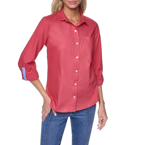 Image of Nautica Women's Button Front Long Sleeve Roll Tab Shirt