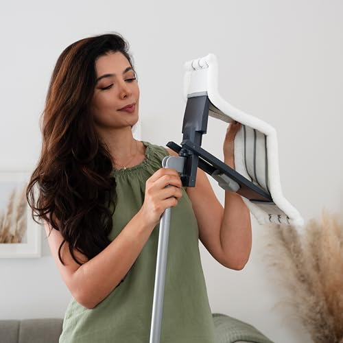 Peggy Perfect Wischmopp Bodenwischer mit verstärktem 131cm langem Teleskopstiel/inkl. 2 bei 60° waschbaren Microfaser Wischbezügen mit Power Lines. Bodenplatte ist 360° schwenkbar und 42x11,5cm groß – Bild 6