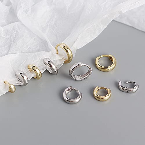 Thick Chunky Cuff Huggie Small Hoop Earrings for Women Men Cartilage Fashion Dainty 14K Gold Plated 925 Sterling Silver Sleeper Hypoallergenic Minimalist Simple Wide Helix Sleeper Hoops Piercing Jewelry Gifts Bff Xmas3