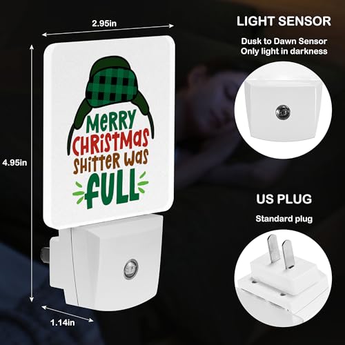 Image of LED Night Light Lamp with Smart Sensor Dusk to Dawn Sensor,Merry Christmas Shitter Text with Cartoon Earmuffs Cap Night Light Daylight White,0.5W Plug-into Wall for Adults,Bedroom,Hallway