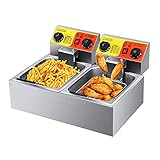 Freidora Cesta 5000W Freidora Comercial Freidora eléctrica 12L Doble tanque Freidora Acero inoxidable Doble cesta Freidora para restaurante Cocina Chip Fry