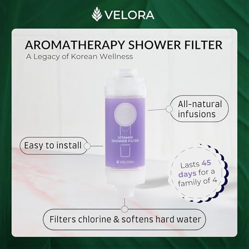 Image of Vitamin C Shower Filter and Water Softener for Hard Water - Aromatherapy Shower Head Attachment - Universal Fit, No Tools - Reduces Dry, Itchy Skin and Nourish Hair - Lavender-Scented