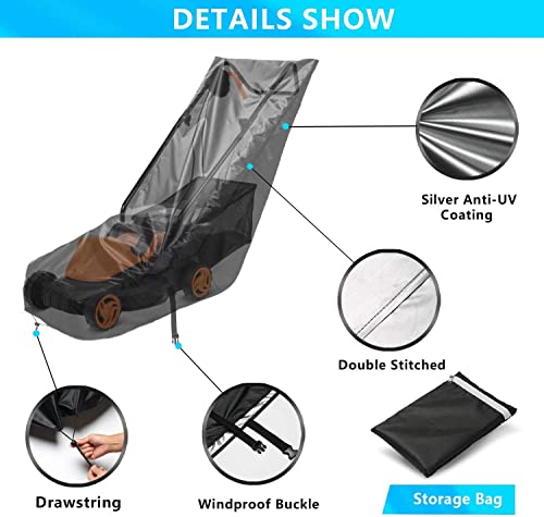 Lawn Mower Cover, Waterproof Heavy Duty Push Mower Cover, Universal Fit 600D Zero-Turn Mower Cover Dustproof Windproof Anti UV and Tear Resistant (Black) - Thumbnail 3