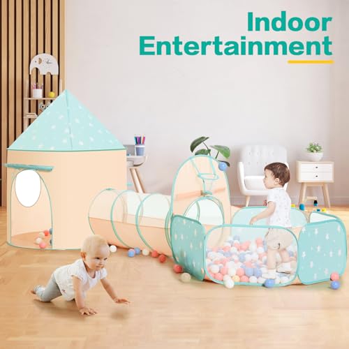 Image of PigPigPen 3pc Kids Play Tent for Girls and Boys with Ball Pit, Crawl Tunnel, Princess Tents for Toddlers, Baby Space World Playhouse Toys, Boys Indoor& Outdoor Play House, Perfect Kid's Gifts