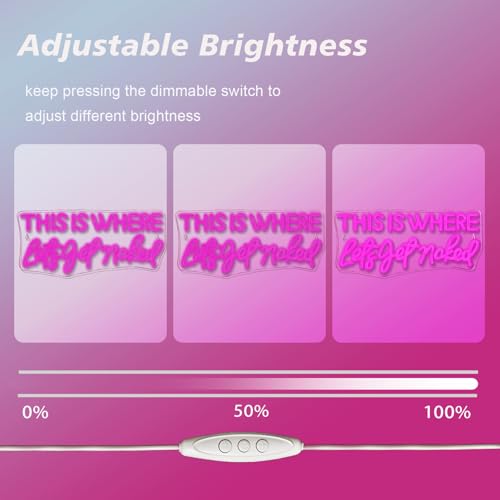 Image of Let's Get Naked Pink Neon Sign Bathroom Led Sign Get Naked Wall Neon Light for Home Pink Bathroom Wall Decor Girl Teenager Funny Housewarming Gift Her