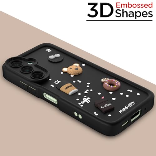 Image of Pikkme Back Cover for Samsung Galaxy M16 5G | Cute Fun Cartoon 3D Bear Silicone Full Body Protection Bumper Cover (Black)