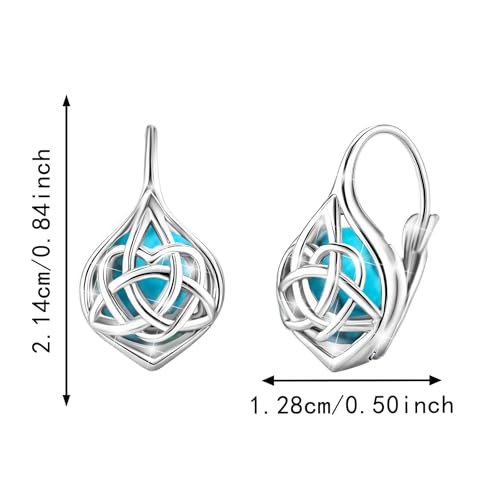 Celtic Knot Turquoise Earrings for Women Sterling Silver Hypallergenic Leverback Earrings Classic Jewelry Gifts for Mom Wife 6