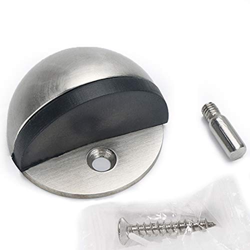 Gizhome Round Door Stop, Heavy Duty Simple Doorstop Floor Mount, Solid Metal 304 Stainless Steel With Rubber Pad Cylindrical Ground Screw For Home Office Hotel Workstation, Brushed Silver #TOP2