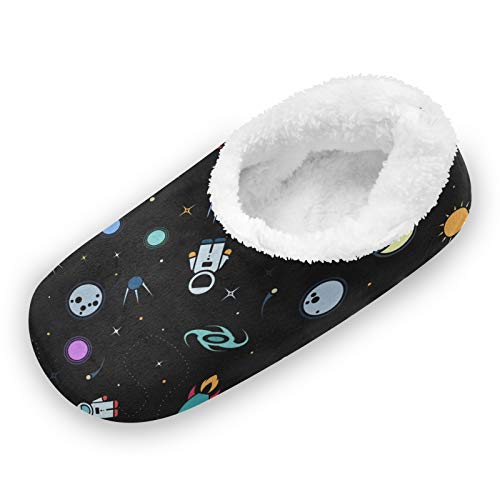 TropicalLife LUCKYEAH - Pantuflas para casa de astronauta espacial galaxia para mujeres y hombres, zapatillas de pies peludos, cómodas y cálidas de espuma viscoelástica, zapatillas de felpa