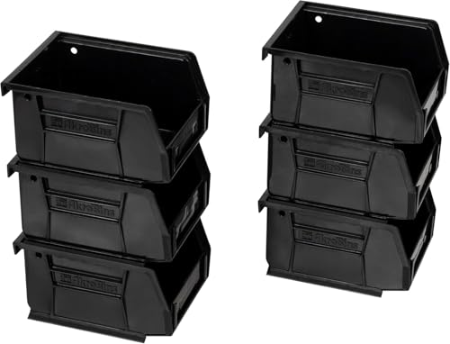 Akro-Mils 30210 AkroBins Plastic Storage Bins, Space-Saving Stackable Bins for Garage, Pantry, Craft Organization, 5' x 4' x 3', Black, 6-Pack