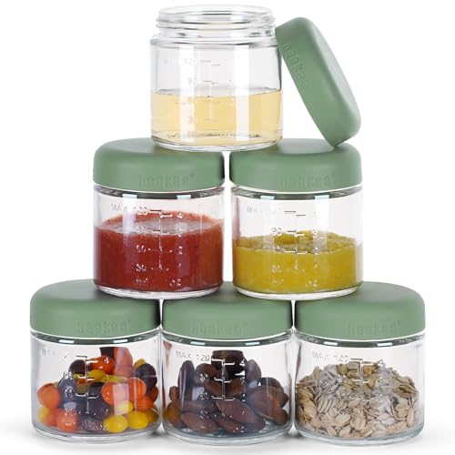 Image of Haakaa Baby Glass Food Jars, 100% Leak-Proof Baby Food Containers with Silicone Lids, Borosilicate Glass, Fridge & Freezer & Microwave Safe, 6 PCS 4 oz, Pea Green