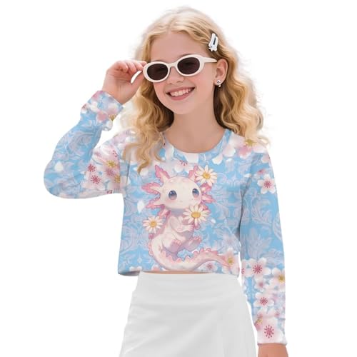 Crop Tops for Kids Girls Cropped Sweatshirt Long Sleeve Tops Crewneck Loose Fit Fall Shirts Pullover Size 5-14