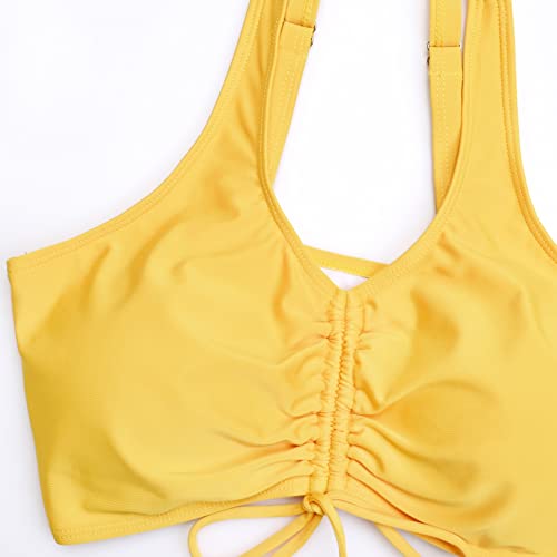 Sweetbump Maternity High Waist Swimsuit Two Piece Bathing Suit Cute Bikini Tie Ruched Front Crop Top Pregnancy Swimwear Yellow Floral S #TOP4