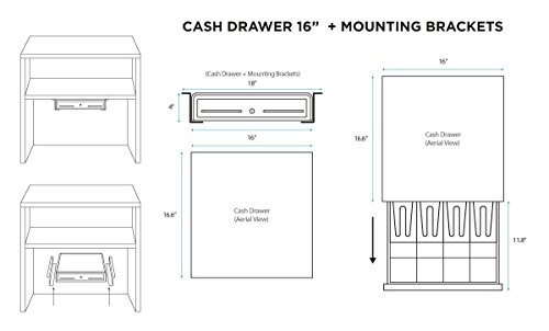 Angel POS Heavy Duty 16" Point of Sale Cash Drawer Register with Under Counter Mounting Metal Bracket 24V RJ11/12 Compatible with EPSON STAR CITIZEN - Thumbnail 7