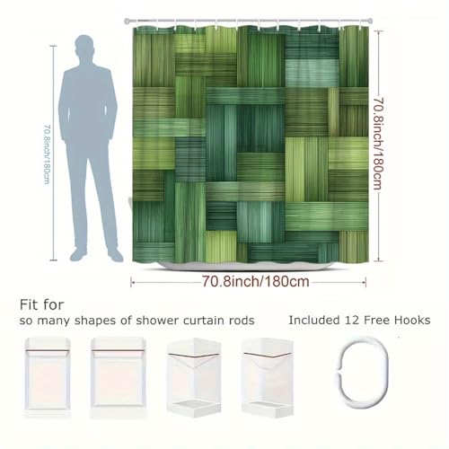 Rideau de douche rayures vertes de qualité supérieure, motif géométrique vertical - 5