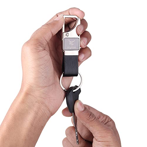 Image of Heavy Duty Metal Carabiner Keychain with Leather Strap for Men & Women | Premium Belt Clip Key Holder | Secure Spring Lock Key Ring for Car, Bike & Office Keys