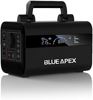 Blue Apex Portable Power Station 296Wh, 300W(Peak 500W) lifepo4 Power Station,3 Pure Sine Wave AC Outlet,Aluminum Casing， Generator For Camping，Outdoor Solar Powered Generator,Black