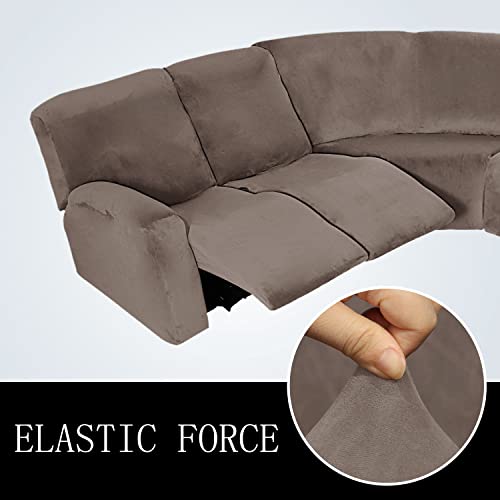 Topchances 5 Seater Recliner Cover,7 Pieces Recliner Sofa Covers Velvet Stretch Reclining Sectional Couch Covers For 5 Cushion Sofa Slipcovers Reclining L Shape Sofa Anti Slip Furniture Protector #TOP4