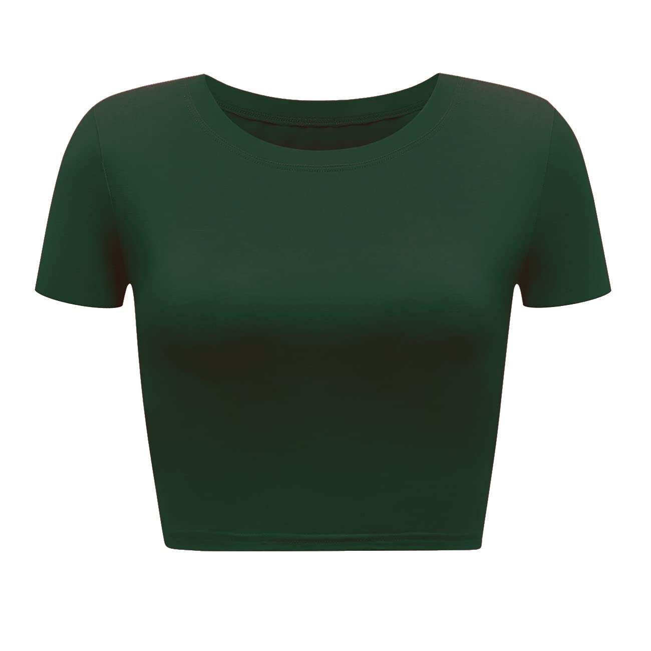 Women's Basic Round Neck Short Sleeve Crop Top (Dark Green, X-Small)