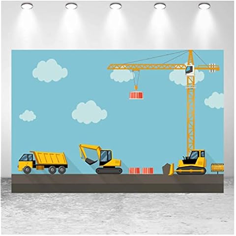 Birthday Banner Background City Building Construction Cartoon Truck Excavator Boy 's Photography Backdrop Photo Studio Vinyl backdrop 150cm×100cm Cover