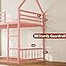 LIKIMIO Bunk Bed Twin XL Over Twin XL, Metal Bunk Bed Frame with Ladder and Guardrail, House Shaped with Metal Slats for Dormitory and Bedroom, Space Saving, No Box Spring Needed, Pink