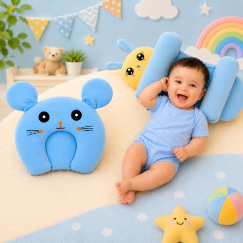 Image of Baby Pillow Combo Set for Newborns & Infants | Toddler Pillow Head Support Cushions with Plush Side Rollers for 0-12 Months