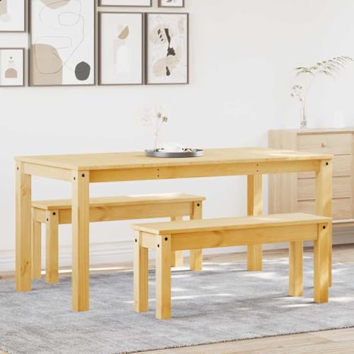 Homgoday Juego de Comedor Panama 3 pzas Madera Maciza de Pino Conjunto Mesa y sillas de Comedor, sillas Comedor, Set Muebles de Cocina para el Hogar, la Oficina y el Café Longitud160 cm