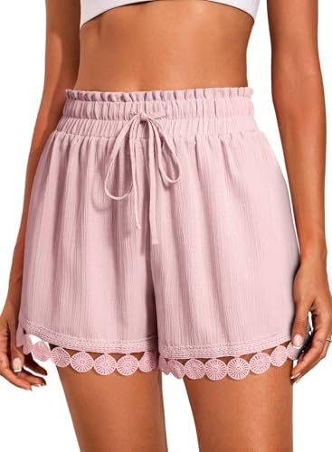 Image of Dokotoo Womens Shorts Summer Casual Loose Elastic Waist Drawstring Lace Boho Beach Cover Up Shorts