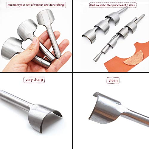 8 Pcs Leather Craft Tools Half-Round Cutter Punch Set 5-40 mm for Crafting Strap Belt DIY Craft Handwork Project - Thumbnail 6