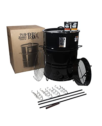 Pit Barrel Cooker XL Package - 22.5 Inch Drum Smoker | Porcelain Coated Steel Drum BBQ Grill | Includes 16 Stainless Steel Hooks, 3 Hanging Rods, Grill Grate, Charcoal Basket, and Hook Remover Tool