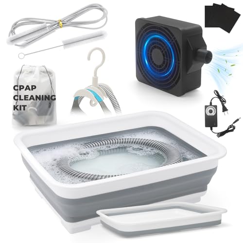 9 Pack CPAP Cleaning Kit for Hose & Mask, with Speed Control Hose Dryer, Collapsible Wash Basin & Hose Hanger, 7ft Cleaning Brush, CPAP Cleaning Supplies with Storage Bag, for 22mm & 15mm Tube