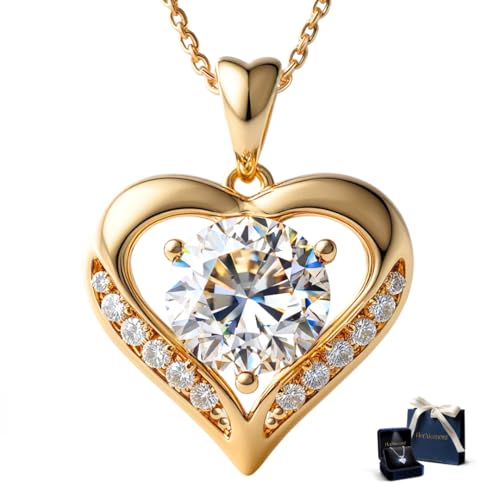 Anniversary Necklace for Women – Gold Necklaces for Her – Moissanite Pendant Woman 2 Carat - Valentines Day Jewelry - Jewelry for Wife from Husband - Mothers Day Gift