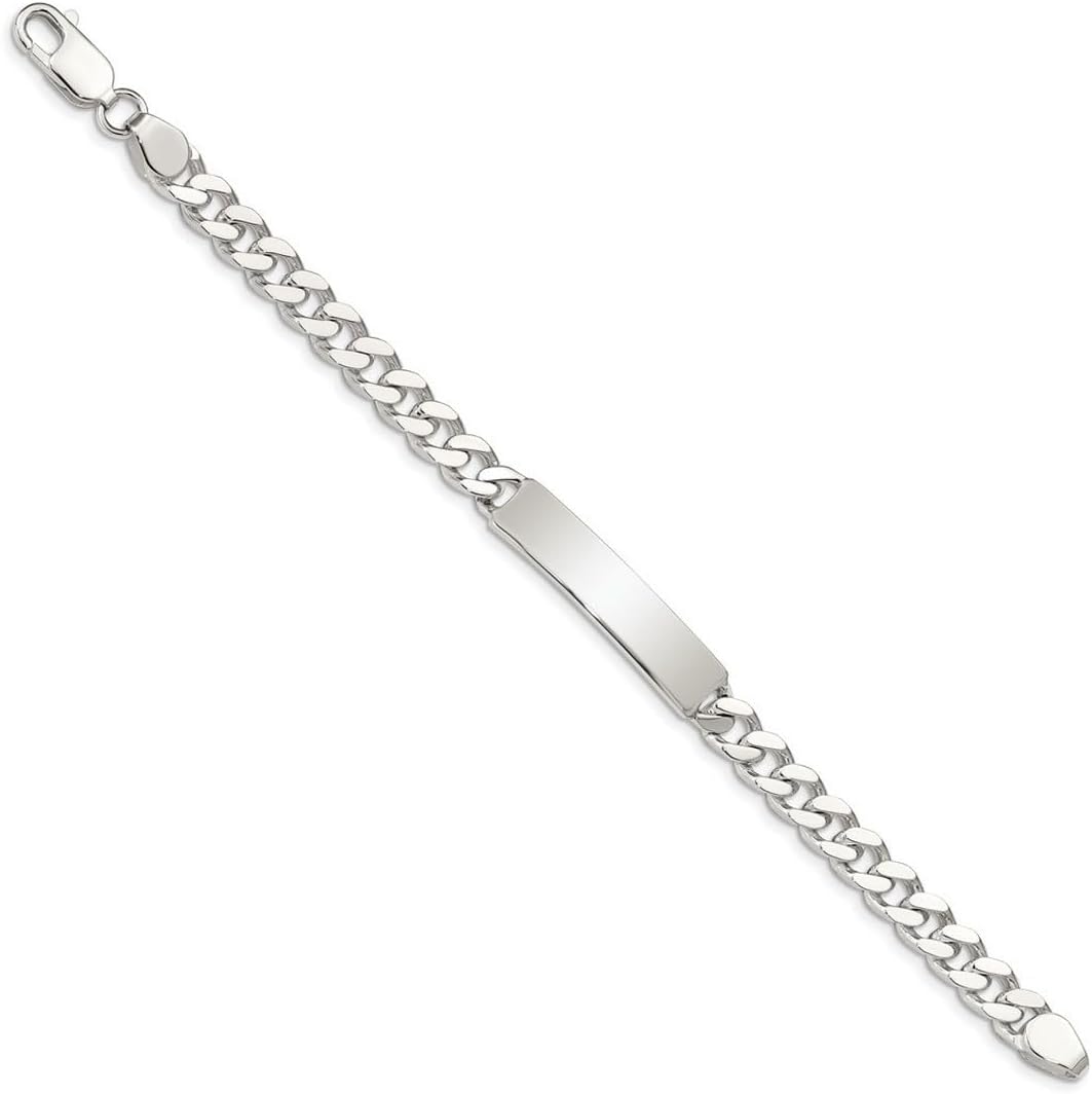 JewelryWeb 925 Sterling Silver Polished Engraveable Curb ID Bracelet Lobster Claw 8mm Wide Identification Bracelet for Women