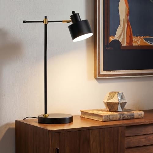 Image of OYEARS 22.2 inch Modern Desk Lamp, Metal Table Lamp with LED Bulb, Adjustable Reading Lamps for Living Room, Mid Century Task Lamp for Home Office, Industrial Bedside Lamps with Solid Base,Black