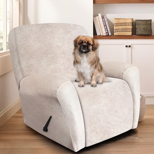 Image of ANARACHON Recliner Chair Covers Leather Look, 4 Pieces Recliner Covers Non Slip, Soft Slipcovers for Large Recliners, Furniture Protector Washable for Pets (1 Seater, 02 Beige)