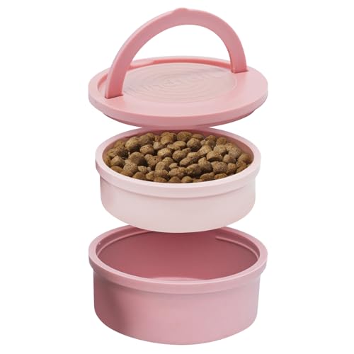 KindTail Dog Travel Bowls - Set of 2 Portable Pet Food & Water Dishes with Lid & Handle - Each...
