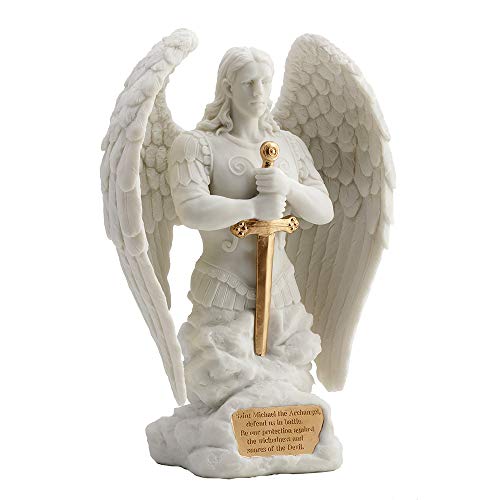 Estatua Ángel San Miguel Blanco Mármol Resina 9.1 pulg miniatura 2