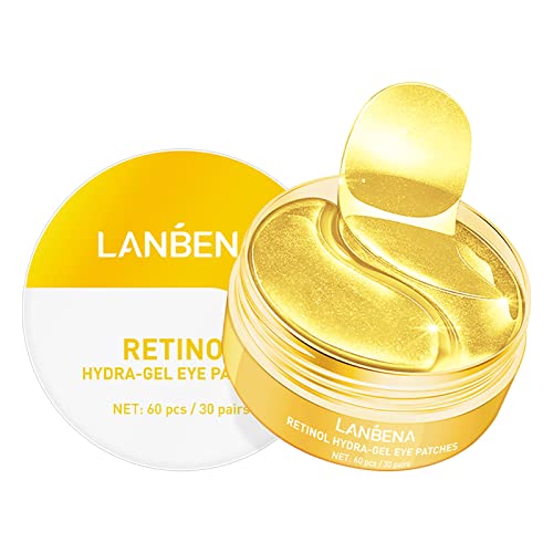 LANBENA 眼下贴(30 对) - 金色眼膜视黄醇和胶原蛋白,面部护理眼膜,黑眼圈和浮肿眼膜,用于美容和个人护理