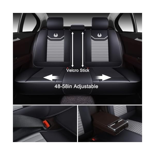 OASIS AUTO Car Seat Covers Premium Waterproof Faux Leather Cushion Universal Accessories Fit SUV Truck Sedan Automotive Vehicle Auto Interior Protector Full Set (OD-008 Gray) - Image 5