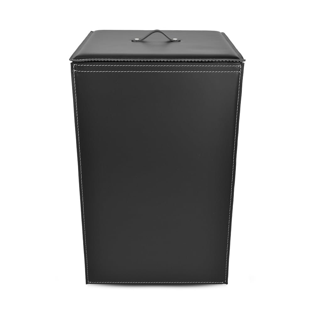 LIMAC Design DAVID portabiancheria in cuoio con sacca interna in cotone, cesta porta biancheria moderno, completo di coperchio in cuoio, prodotto in Italia. (Nero)