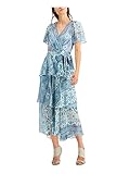 Calvin Klein Women's Short Sleeve Maxi Dress Layer Skirt, Jungle Multi, 4