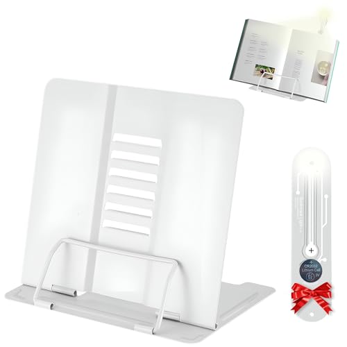 MAJIMOL (Pack) Atril para Libros Metal y Marcapáginas con Luz - Atril Portatil con 6 Ángulos Ajustables - Atril Estudio Plegable y Lectura Nocturna (Gris)