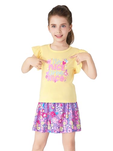 Toddler Girls 2-Piece Skirt Set - Ruffled Top & Ditsy Floral Print Skort Outfits for Little Girls Size 2T-63