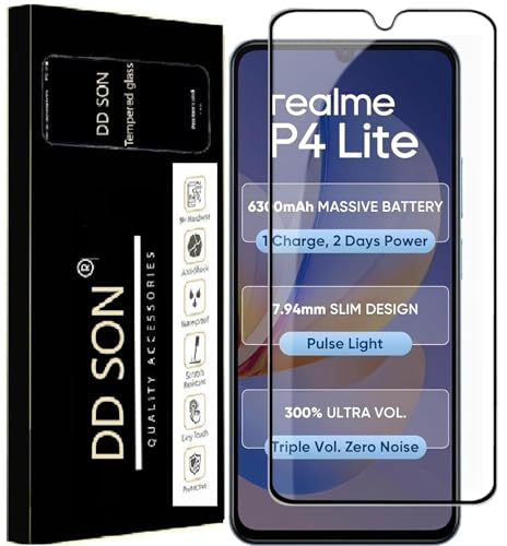 Image of DD SON Premium Tempered Glass Screen Protector Guard Compatible For Realme P4 LIte 4G (6.74 Inch, Pack of 1) | Edge to Edge Coverage With Easy to installation kit for Smartphone