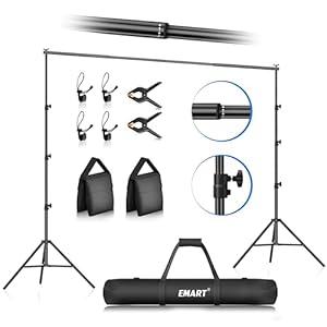 EMART Backdrop Stand 10×8.5ft(WxH) Photo Studio Adjustable Background Stand Support Kit with 2 Crossbars, 2 Backdrop Clamps, 2 Sandbags and Carrying Bag for Parties Events Decoration